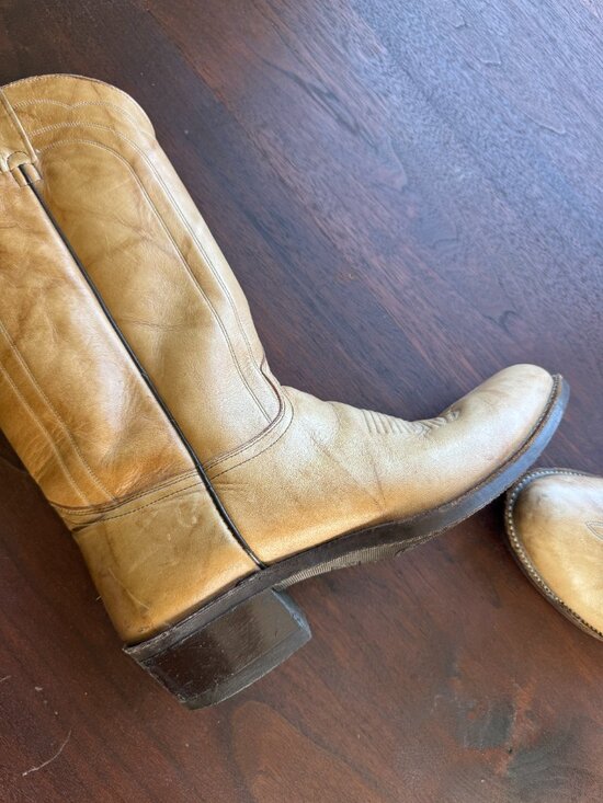 Vintage J. Chisholm USA Made Tan Leather Cowboy Boots – Men’s 11D main image 7